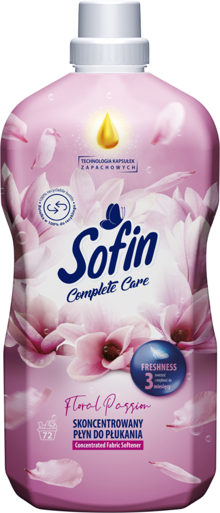 The package of liquid SOFIN COMPLETE CARE & FRESHNESS with the Floral Passion scent
