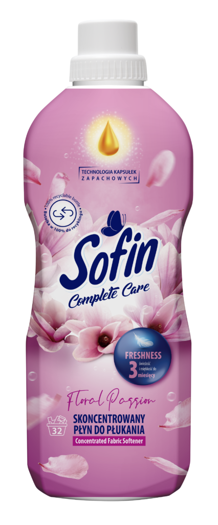 The package of liquid SOFIN COMPLETE CARE & FRESHNESS with the Floral Passion scent