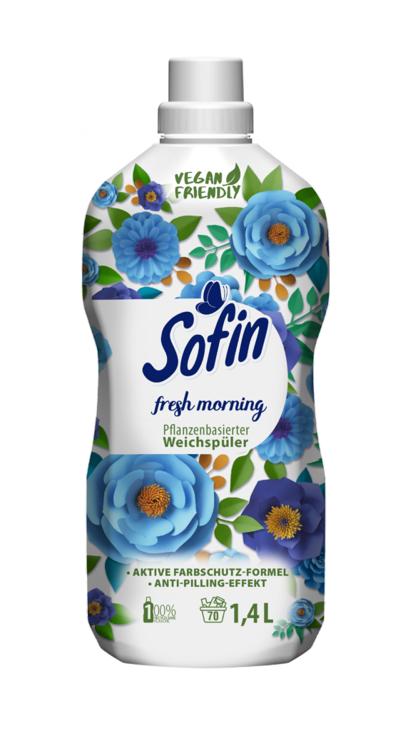 Sofin Fresh Morning pflanzenbasierter Weichspüler, 1400 ml Inhalt sind ausreichend für 70 Wäschen